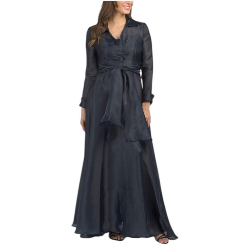 BETSY & ADAM Long Sleeve Organza Shirt Gown